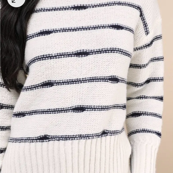 NWT Cozy White and Navy Nautical Striped Side Split Sweater. - Picture 2 of 3